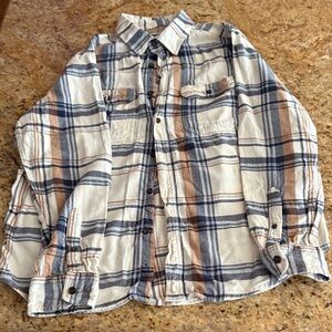 Men's Plaid Shirt - Blue, Brown, and White